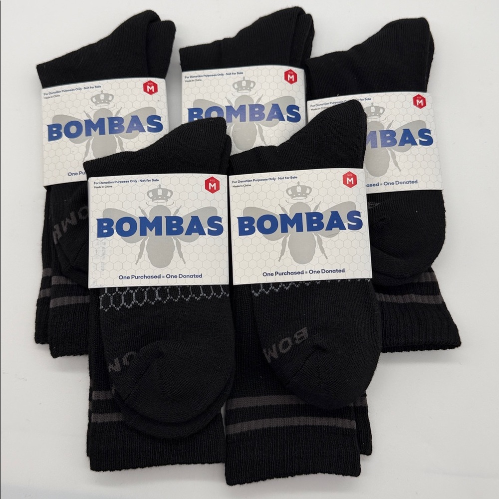 NEW Bombas Socks Black Crew Mens Size Medium 5 Pairs